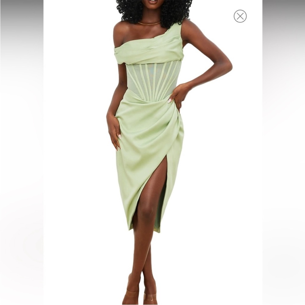 House of CB Pistachio Corset Off the Shoulder Dress - Size S